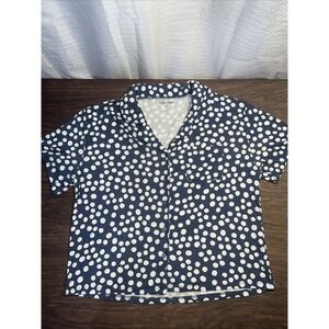 Softies Blue White Polka Dot Short Sleeve Button Pajama Top Women's Medium Modal
